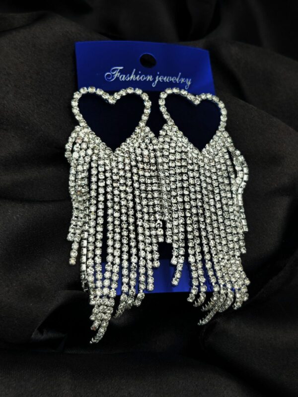 Imported Earrings In Multiple Design | Tarnish-free Diamond-shape, Heart Fringe, Long Heart Fringe, Radiant, Diamond Cascade Design Earrings| Luxury Look Artificial Earrings | Girls Earrings | Women Earrings ( Silver ) - Image 4
