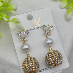 Import Elegant Butterfly Pearl Drop Earrings With Crystal Sphere Charm