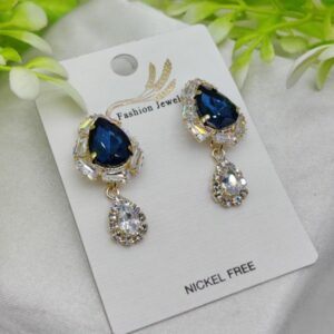 Imported Elegant Royal Blue Drop Earrings With Crystal Accents – Nickel-free| Girls Earrings