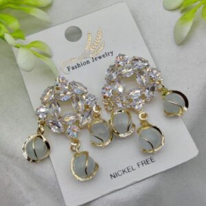 Imported Exquisite Crystal Halo Earrings With Chic Gemstone Dangles | Best Quality Artificial Earrings For Girls & Women