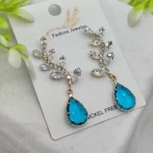 Imported Exquisite Crystal Vine Drop Earrings With Blue Gemstone Accent | Girls Earrings | Women Earrings | Jewellery