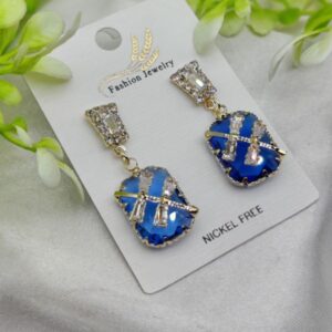 Imported Exquisite Sapphire-blue Crystal Drop Earrings – Nickel Free | Girls Earrings
