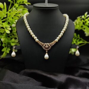 Imported Regal Pearl Embrace Necklace Set With Elegant Drop Design