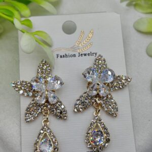 Imported Stunning Crystal Floral Earrings With Teardrop Accent – Nickel Free | Best Quality Artificial Earrings For Girls & Women