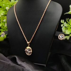 Imported Timeless Elegance Gold Pendant Necklace Set With Radiant Crystals