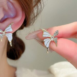 Luxury Niche Elegant Dual Tone Zircon Butterfly Stud Earrings For Women Fashion
